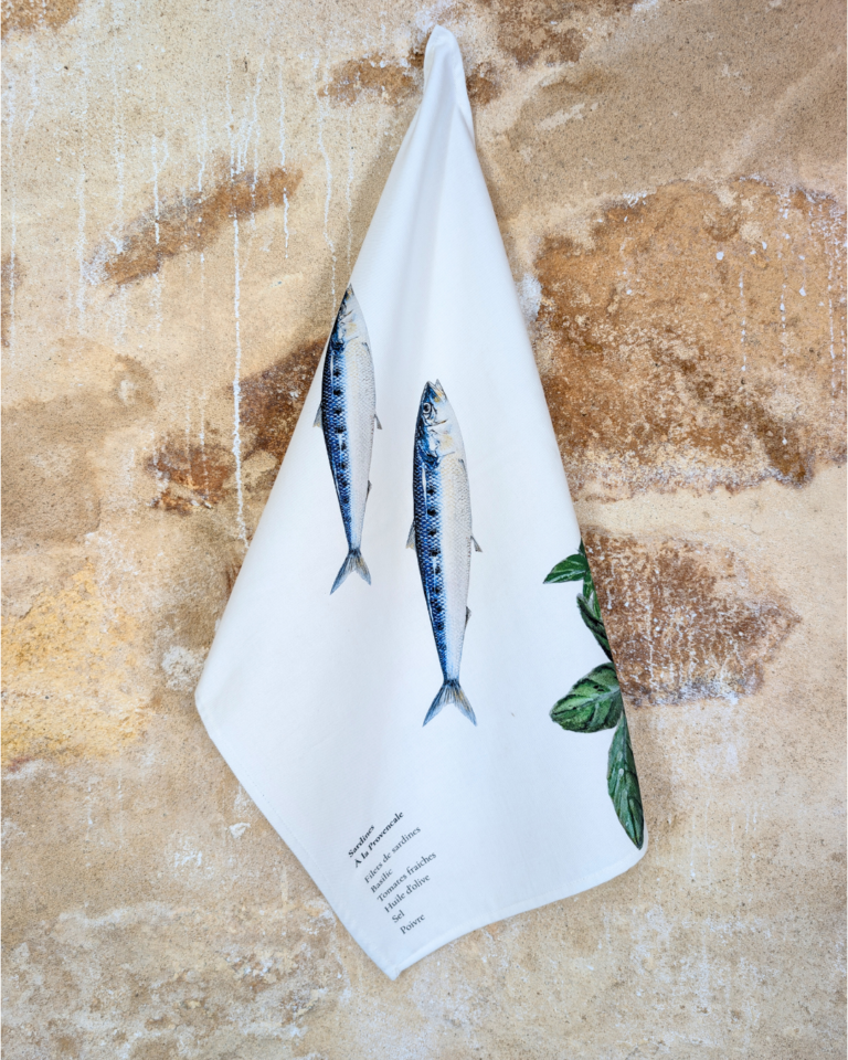 varek.illustrations - Torchon 100% coton : Les Sardines à La Provencale
