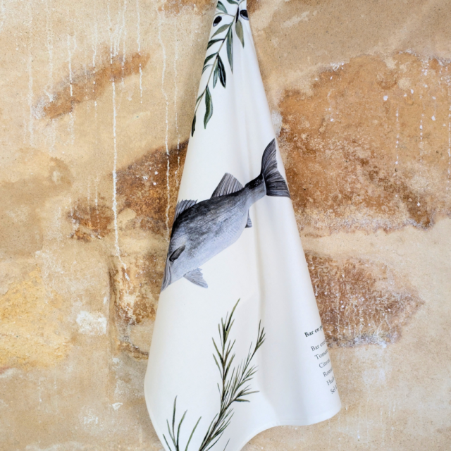 varek.illustrations - Torchon 100% coton : Le Bar en Papillote