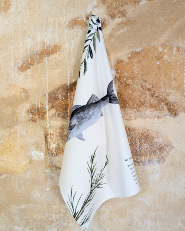 varek.illustrations - Torchon 100% coton : Le Bar en Papillote