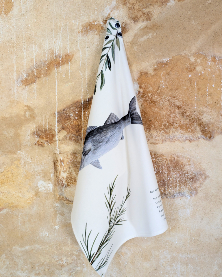 varek.illustrations - Torchon 100% coton : Le Bar en Papillote