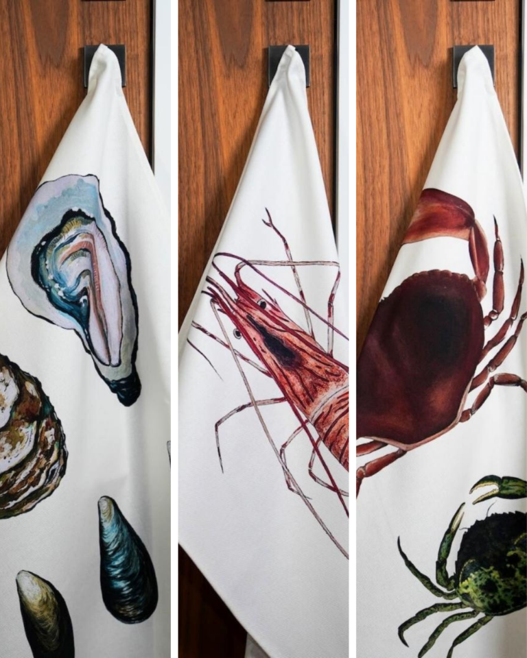 133 varek.illustrations - Lot de 3 Torchons 100% coton : Le plateau de fruits de mer