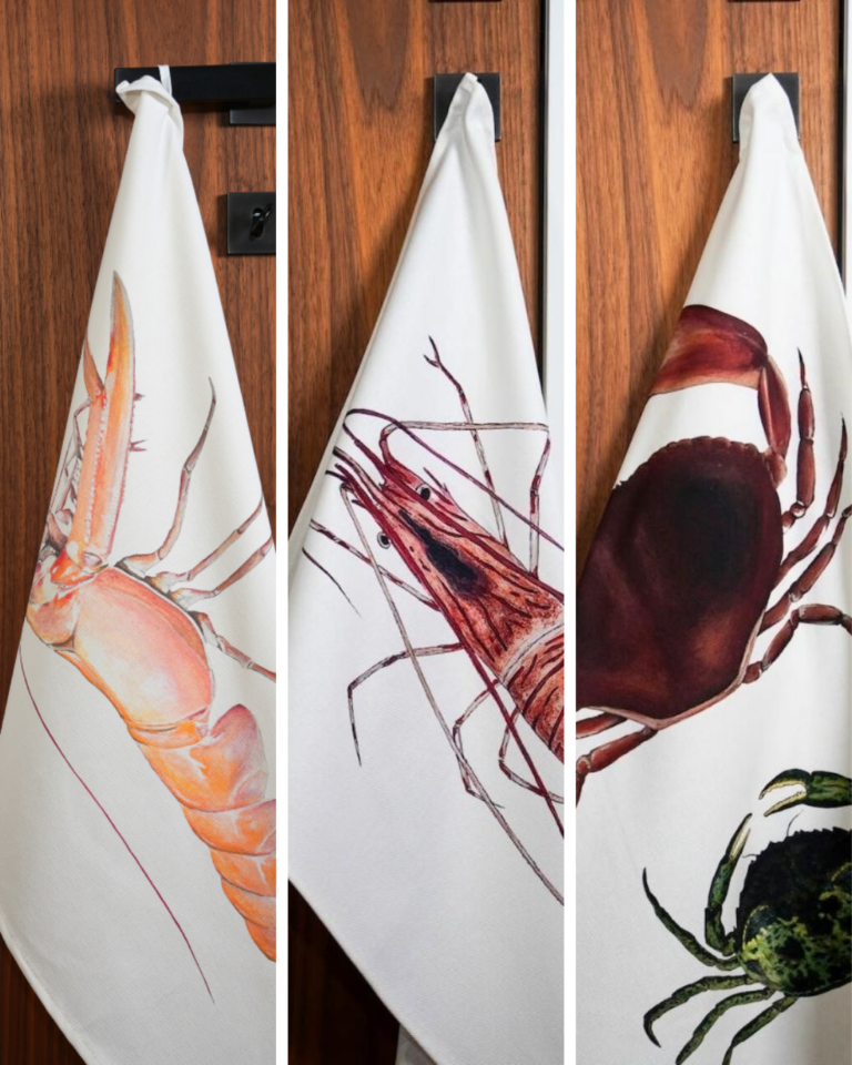 varek.illustrations - Lot de 3 Torchons 100% coton : Langoustine