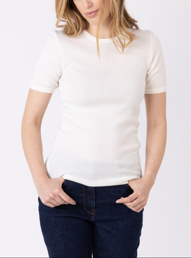 Tee-shirt thermique femme en laine merinos blanc naturel par la marque MAISON SOLFIN MAISON SOLFIN - Tee-shirt thermique femme en laine merinos blanc naturel
