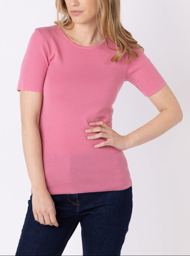 Tee-shirt thermique femme en laine merinos rose fard par la marque MAISON SOLFIN MAISON SOLFIN - Tee-shirt thermique femme en laine merinos rose fard