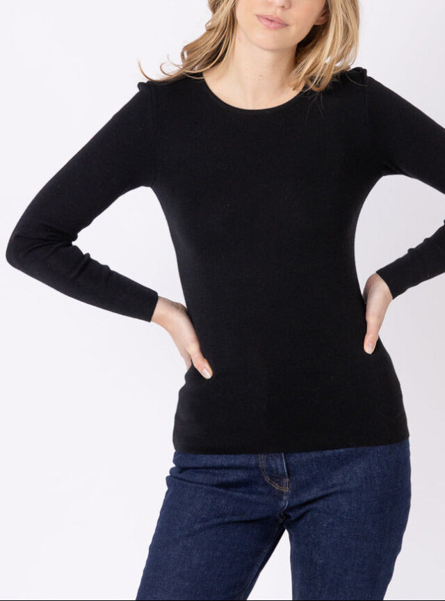 Tee-shirt thermique manches longues femme en laine merinos noir par la marque MAISON SOLFIN MAISON SOLFIN - Tee-shirt thermique manches longues femme en laine merinos noir