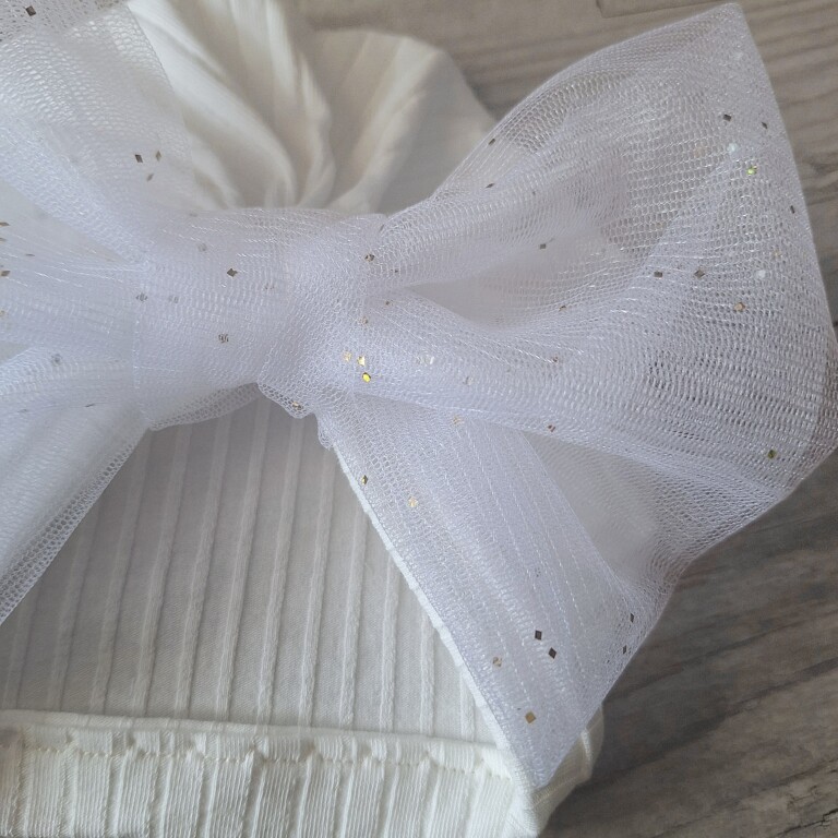 La Fabrique A DeDeuh - Turban Bonnet Bébé en Jersey de Coton – Grand Nœud en Tulle Pailleté – Fait Main & Oeko-Tex – Adulte