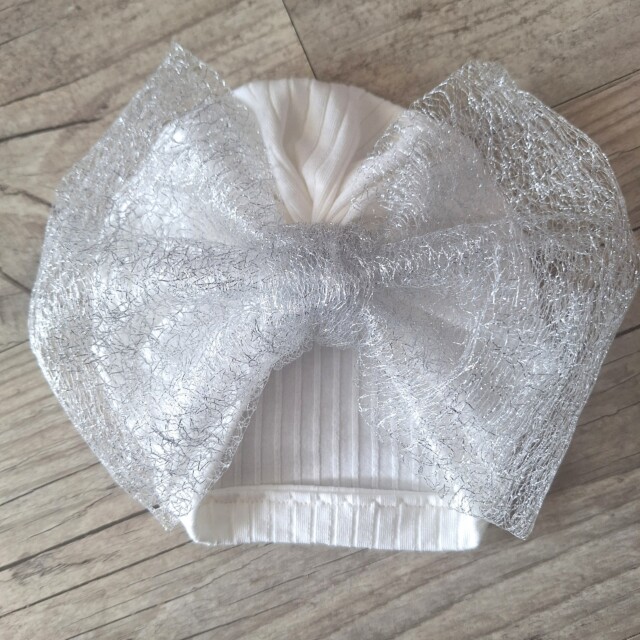 La Fabrique A DeDeuh - Turban Bonnet Bébé en Jersey de Coton – Grand Nœud en Tulle Pailleté – Fait Main & Oeko-Tex – Adulte