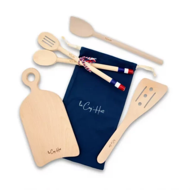 Fornezzo France - LOT 2 - Ensemble d’ustensiles de cuisine en bois – Naturel de l’Artisanat Française – rouge-rubix-gaucher