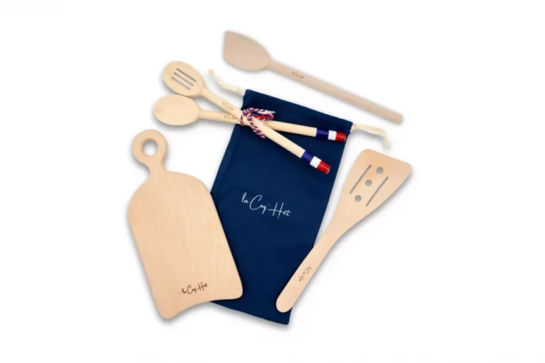 Fornezzo France - LOT 2 - Ensemble d’ustensiles de cuisine en bois – Naturel de l’Artisanat Française – rouge-rubix-gaucher
