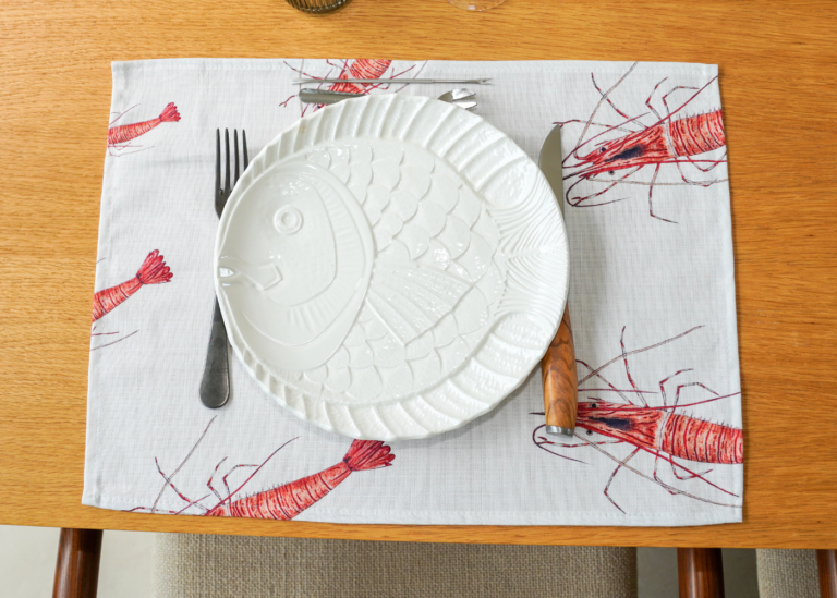 varek.illustrations - Set de table en coton enduit : Crevette