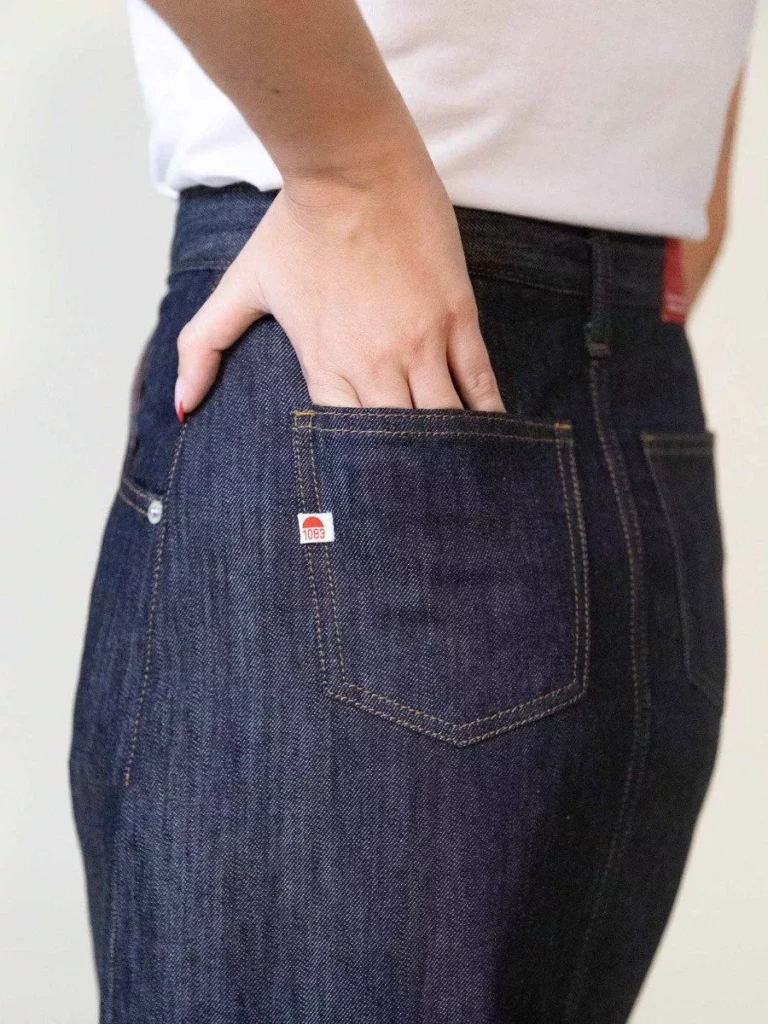 1083 - JUPE MI-LONGUE FENDUE 294H taille haute coton bio filidenim indigo brut