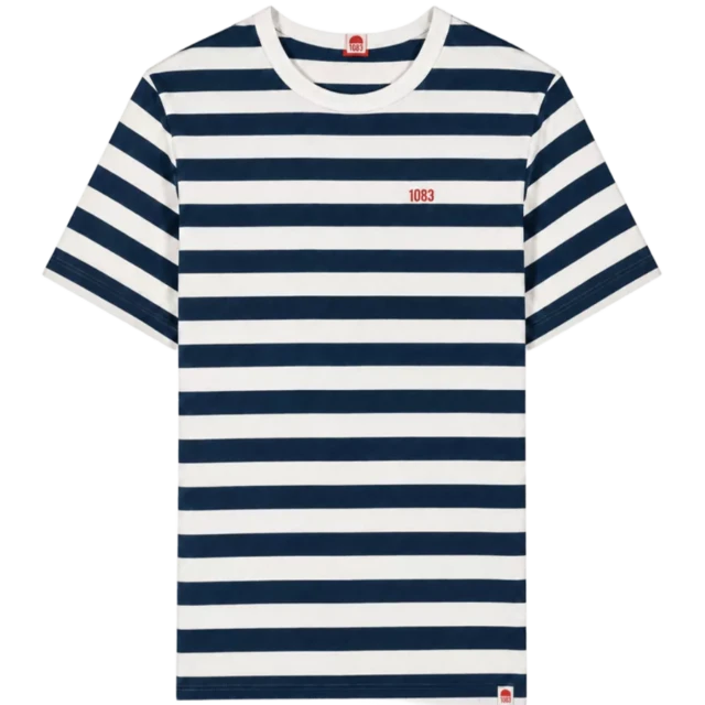 1083 - T-SHIRT DROIT BRODE 304 RAYE coton bio écru bleu marine Homme
