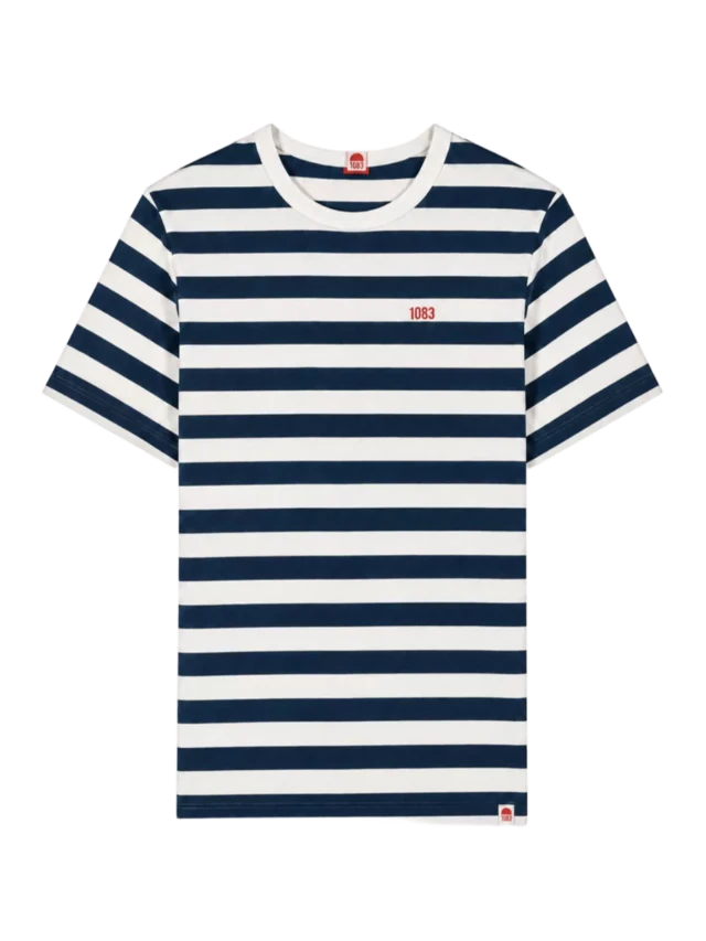1083 - T-SHIRT DROIT BRODE 304 RAYE coton bio écru bleu marine Homme