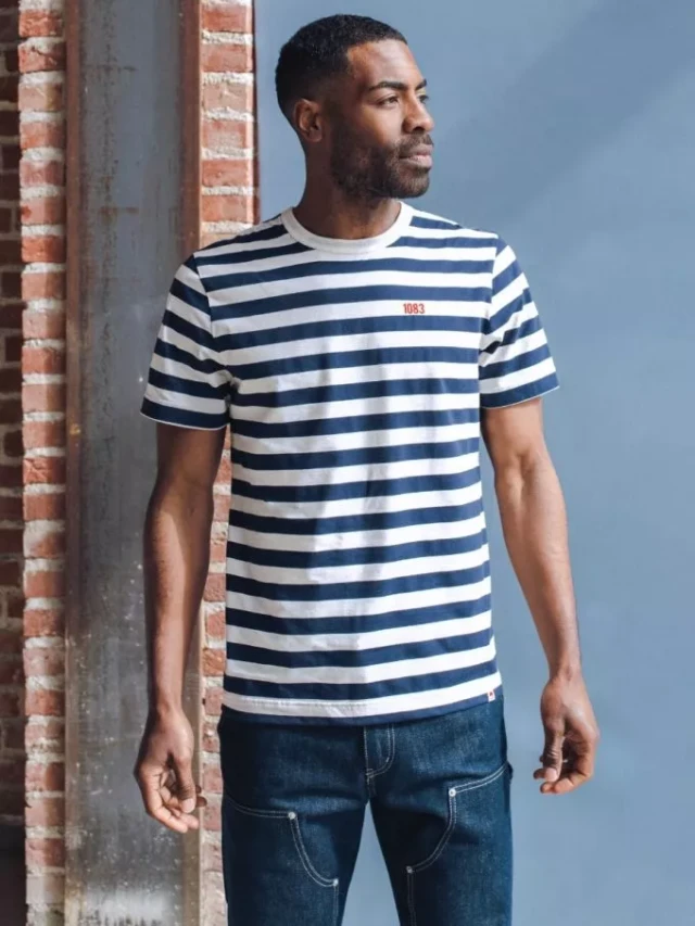 T-shirt droit brode 304 raye par la marque 1083 1083 - T-shirt droit brode 304 raye