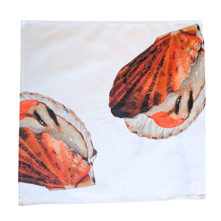 varek.illustrations - Serviette de table en coton : Coquille Saint Jacques