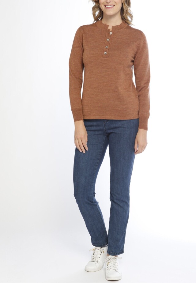 MAISON SOLFIN - Pull laine fine mérinos femme col montant – MARRON CUIR