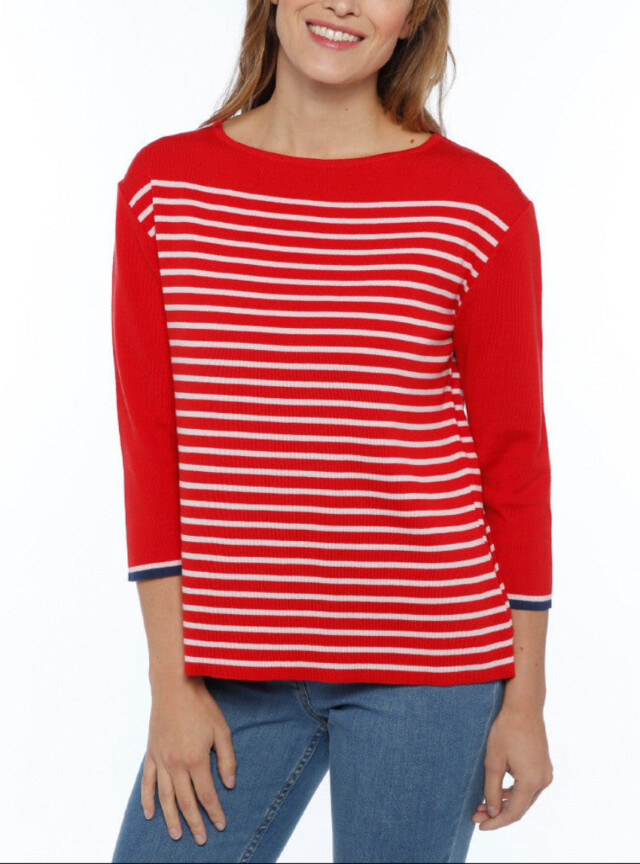 Pull marinière femme fabriqué en France, rouge par la marque MAISON SOLFIN MAISON SOLFIN - Pull marinière femme fabriqué en France, rouge