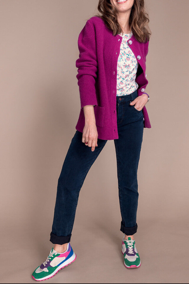 Cardigan en laine recyclée rose violine par la marque MAISON SOLFIN MAISON SOLFIN - Cardigan en laine recyclée rose violine