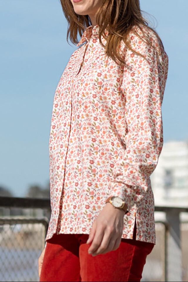 Chemisier laine et coton – FL.LIBERTY ORANGE par la marque MAISON SOLFIN MAISON SOLFIN - Chemisier laine et coton – FL.LIBERTY ORANGE