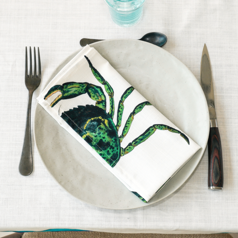 49 efc051dc c3d8 4525 9121 896c2ba3a51d varek.illustrations - Serviette de table en coton : Crabe Vert