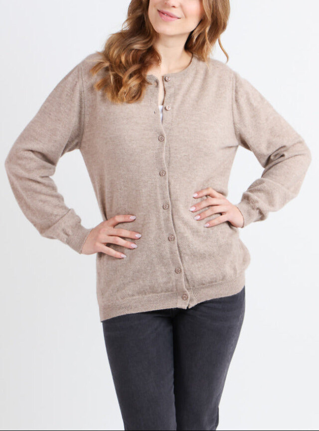 Cardigan femme en cachemire beige taupe par la marque MAISON SOLFIN MAISON SOLFIN - Cardigan femme en cachemire beige taupe