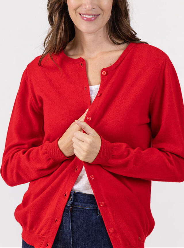 Cardigan femme en cachemire rouge par la marque MAISON SOLFIN MAISON SOLFIN - Cardigan femme en cachemire rouge