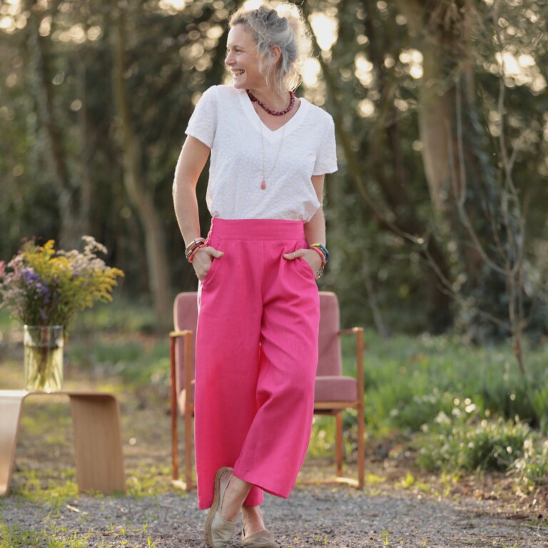 Quintessence - Pantalon Briac - lin rose fushia – L