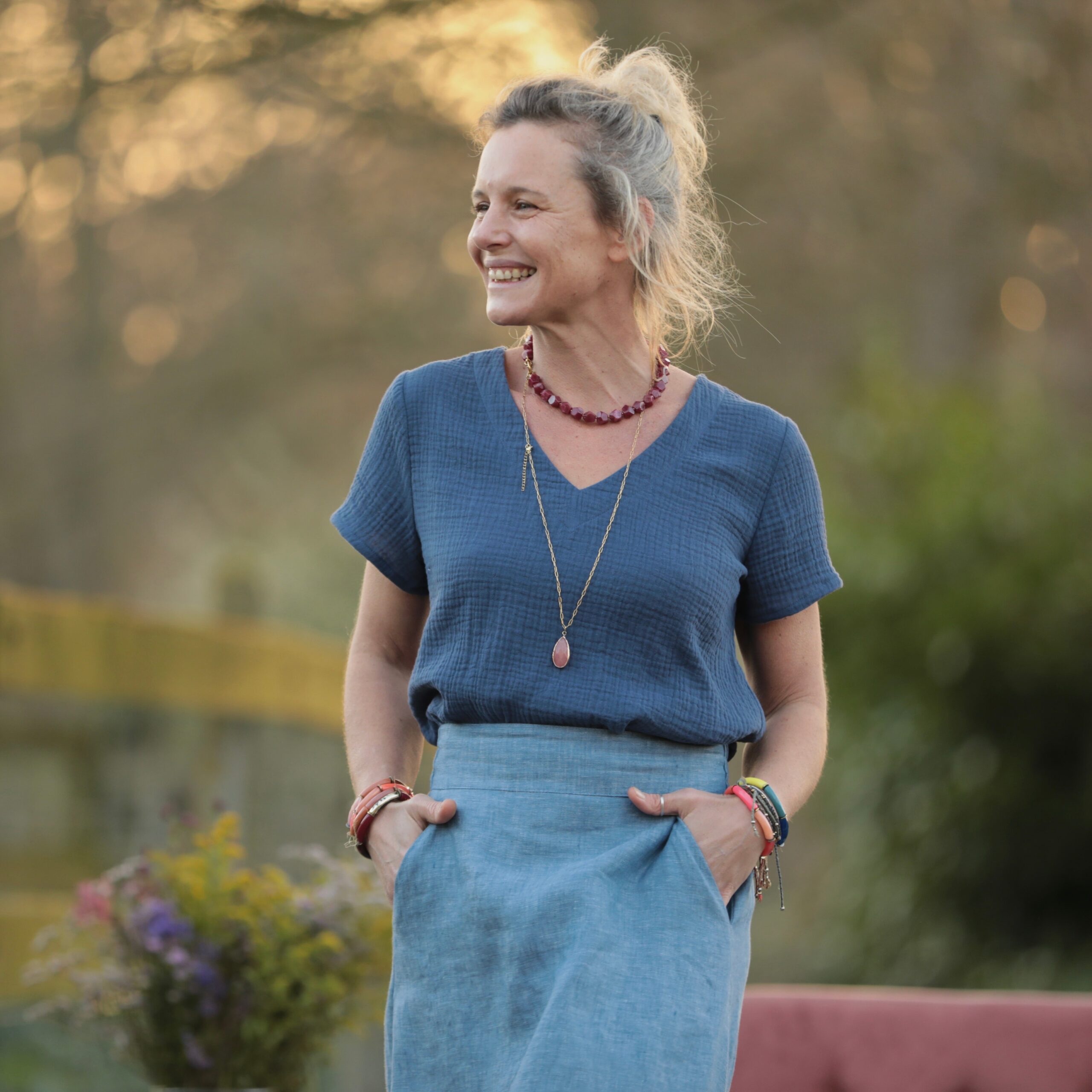 Meta SS25 - Blouse Nila - Double gaze de coton indigo – L
