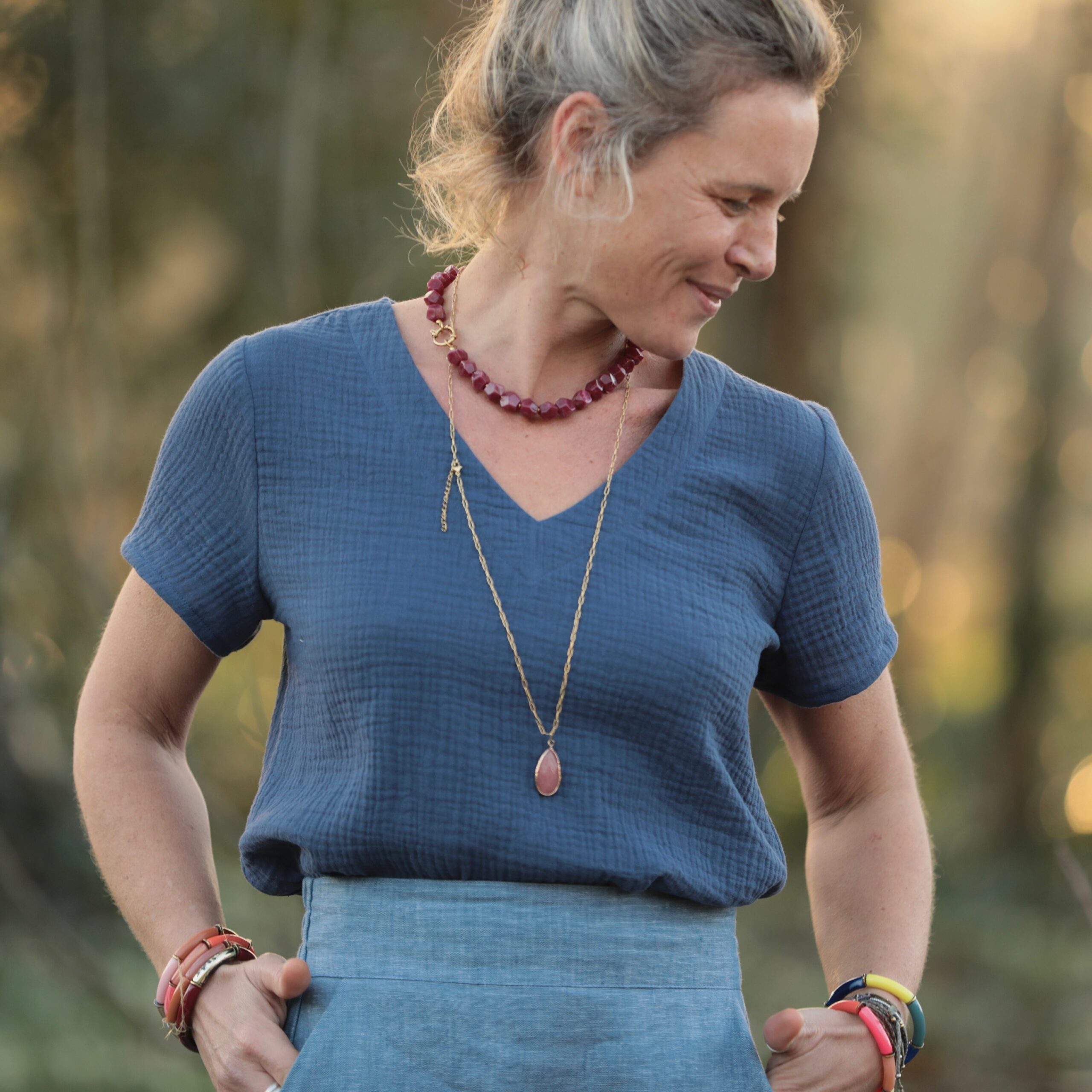 Meta SS25 - Blouse Nila - Double gaze de coton indigo – L