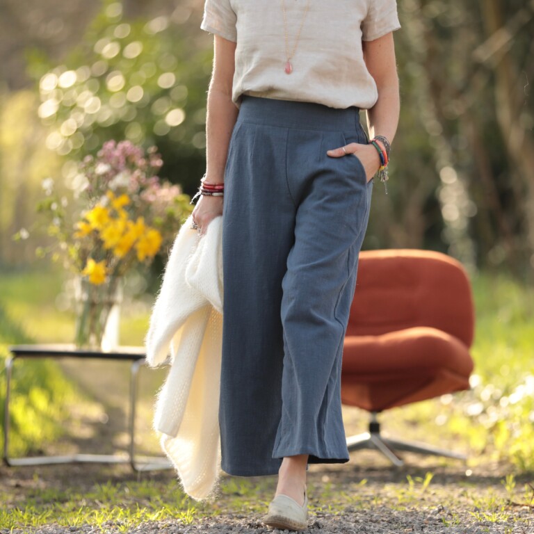 Quintessence - Pantalon Briac - lin stone wash Brume d’Azur – XXL