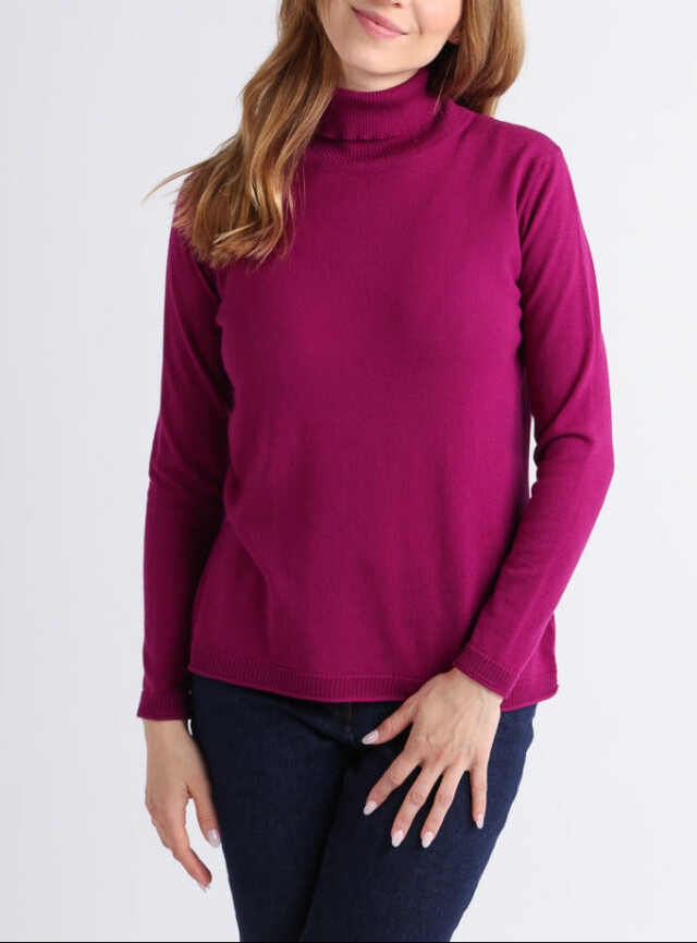 MAISON SOLFIN - Pull femme col roulé en laine mérinos violet améthyste