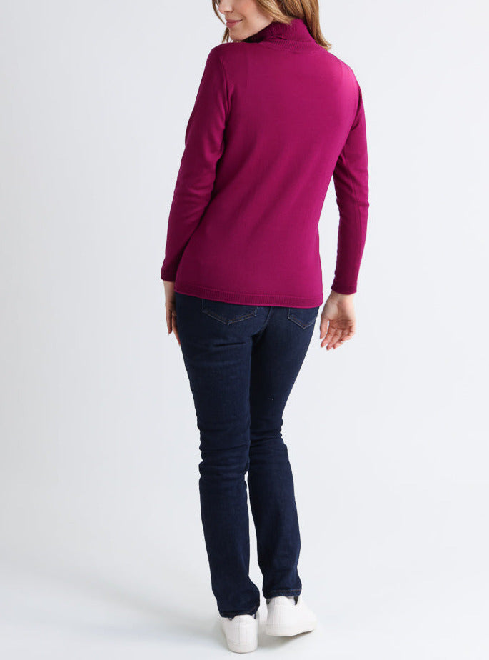 Maison Solfin - Pull femme col roulé en laine mérinos violet améthyste – 50