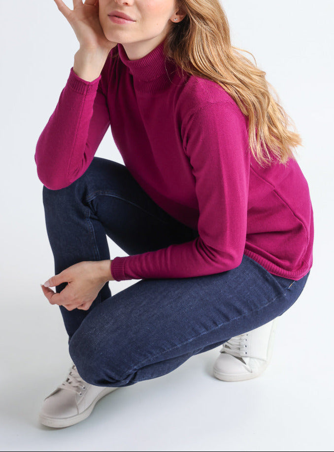 Maison Solfin - Pull femme col roulé en laine mérinos violet améthyste – 50