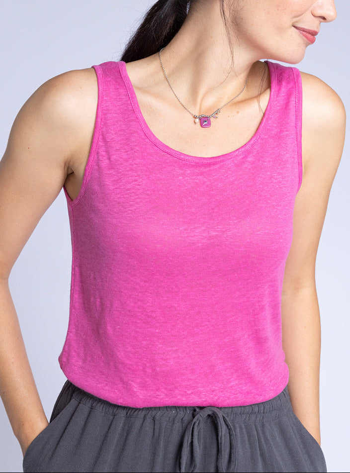 6299 INT 1 debardeur femme lin rose intense Maison-solfin - Débardeur femme en lin Rose Intense – 4