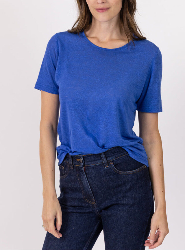 MAISON SOLFIN - Tee-shirt femme en lin bleu indigo