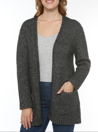 MAISON SOLFIN - Gilet long femme en laine baby alpaga gris anthracite