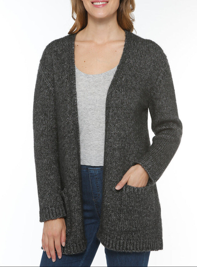 Gilet long femme en laine baby alpaga gris anthracite par la marque MAISON SOLFIN MAISON SOLFIN - Gilet long femme en laine baby alpaga gris anthracite