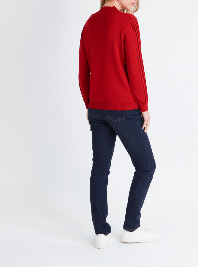 Maison-solfin - Pull femme en laine mérinos manches fantaisies Rouge foncé – 50