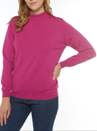 Pull femme col cheminée laine mérinos rose fuchsia par la marque MAISON SOLFIN MAISON SOLFIN - Pull femme col cheminée laine mérinos rose fuchsia