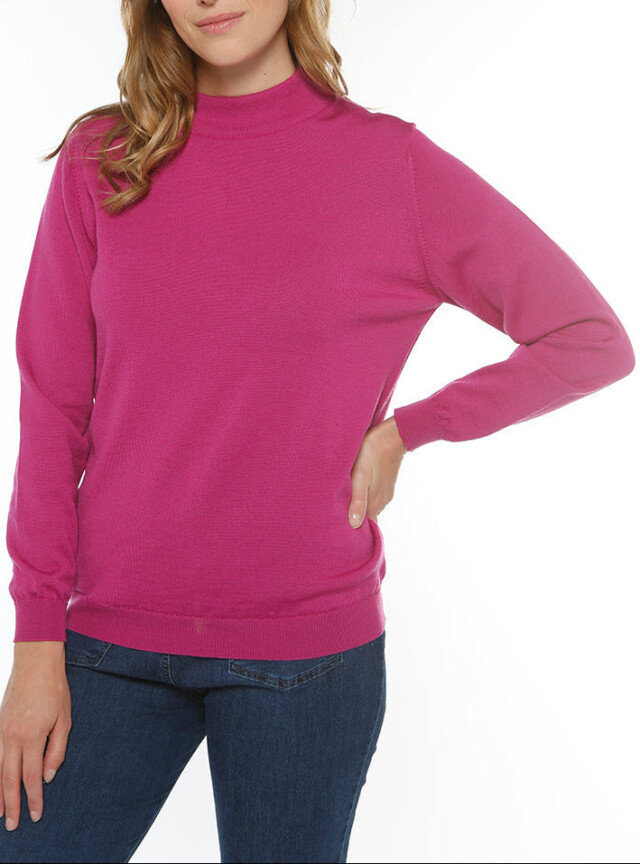 Pull femme col cheminée laine mérinos rose fuchsia par la marque MAISON SOLFIN MAISON SOLFIN - Pull femme col cheminée laine mérinos rose fuchsia