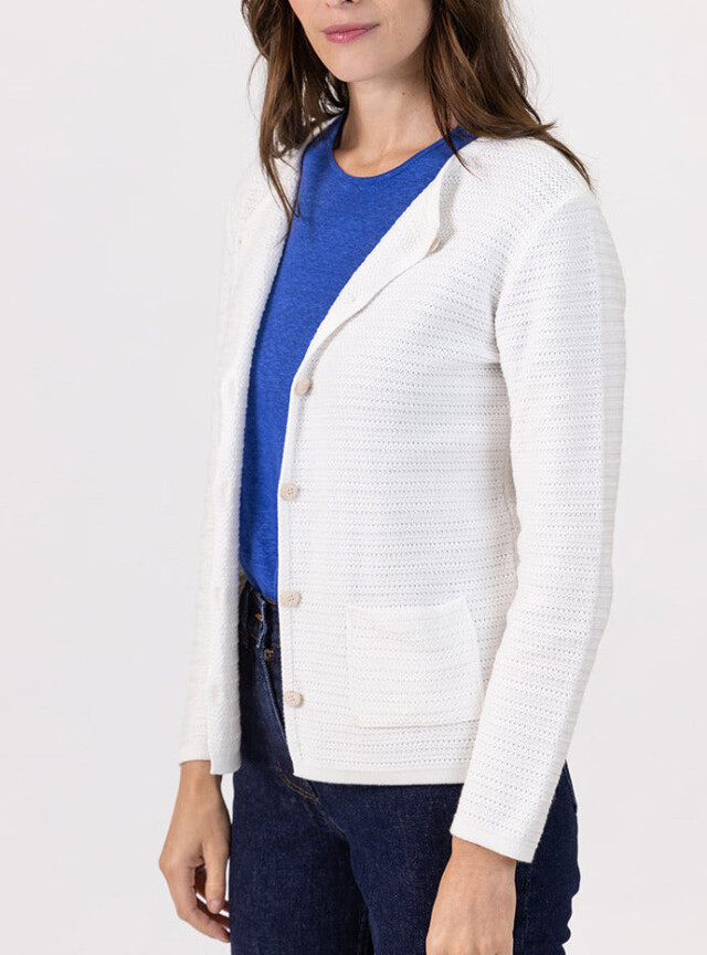 Cardigan femme en coton blanc crème par la marque MAISON SOLFIN MAISON SOLFIN - Cardigan femme en coton blanc crème