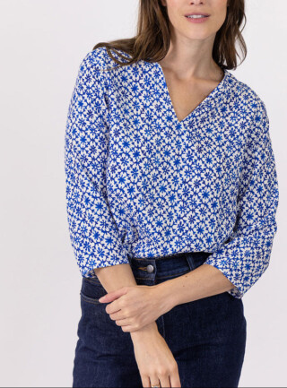 MAISON SOLFIN - Blouse femme viscose bleu grec