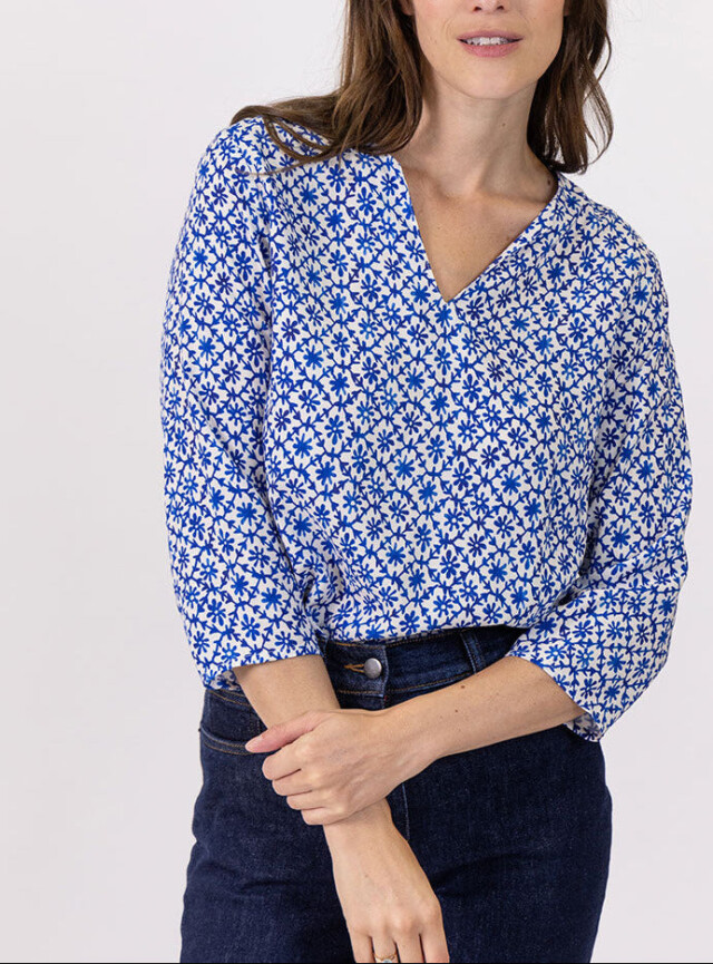 Blouse femme viscose bleu grec par la marque MAISON SOLFIN MAISON SOLFIN - Blouse femme viscose bleu grec