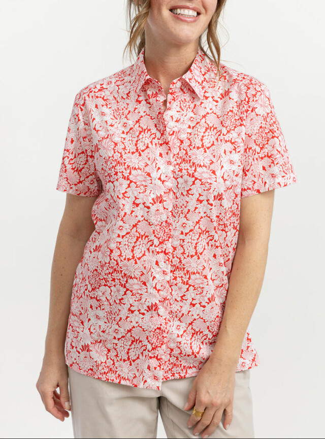 Chemisier femme en coton liberty rouge cerise par la marque MAISON SOLFIN MAISON SOLFIN - Chemisier femme en coton liberty rouge cerise