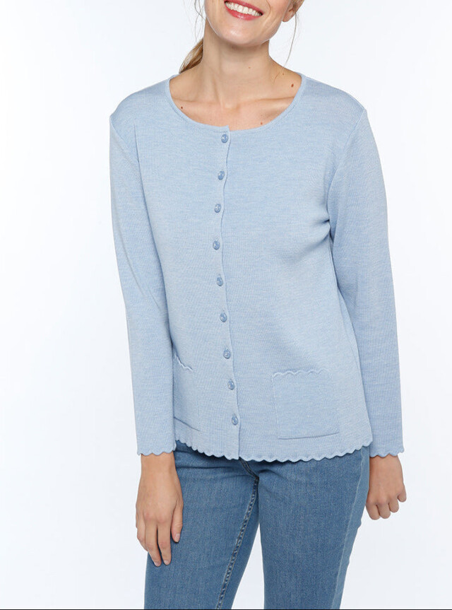 Cardigan femme en laine mérinos Bleu Ciel Chiné par la marque MAISON SOLFIN MAISON SOLFIN - Cardigan femme en laine mérinos Bleu Ciel Chiné