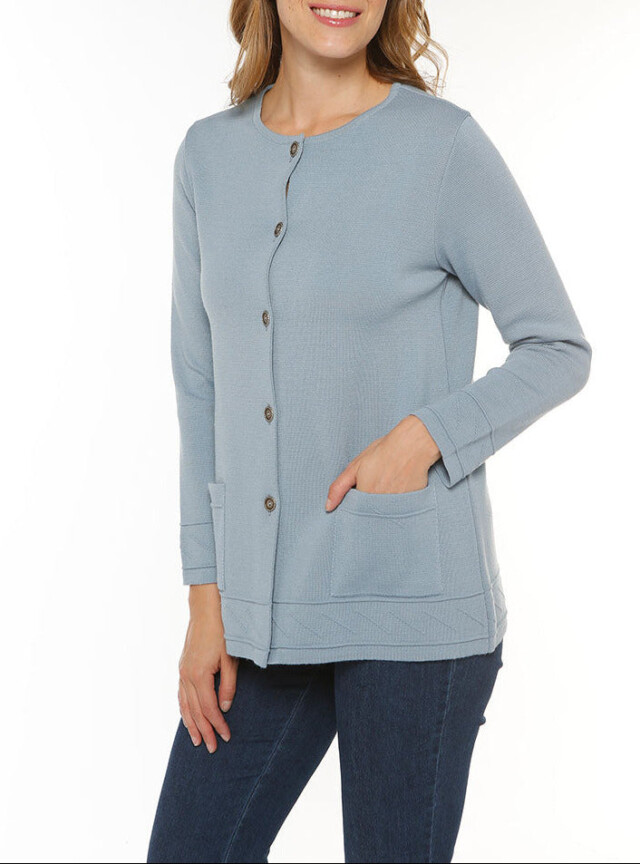Veste longue femme en laine bleu brume par la marque MAISON SOLFIN MAISON SOLFIN - Veste longue femme en laine bleu brume