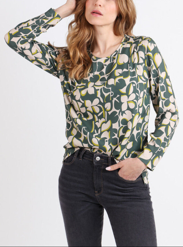 MAISON SOLFIN - Blouse femme imprimé 100% viscose imprimé vert