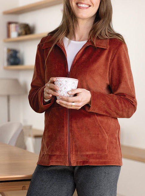 Veste femme en velours coton orange ocre par la marque MAISON SOLFIN MAISON SOLFIN - Veste femme en velours coton orange ocre