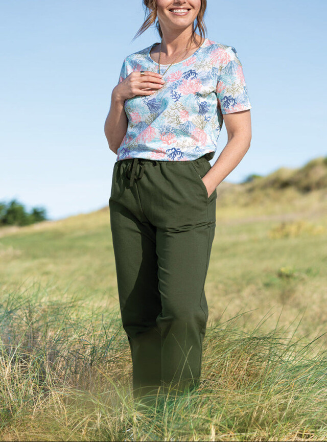 MAISON SOLFIN - Pantalon femme coton molleton vert algue