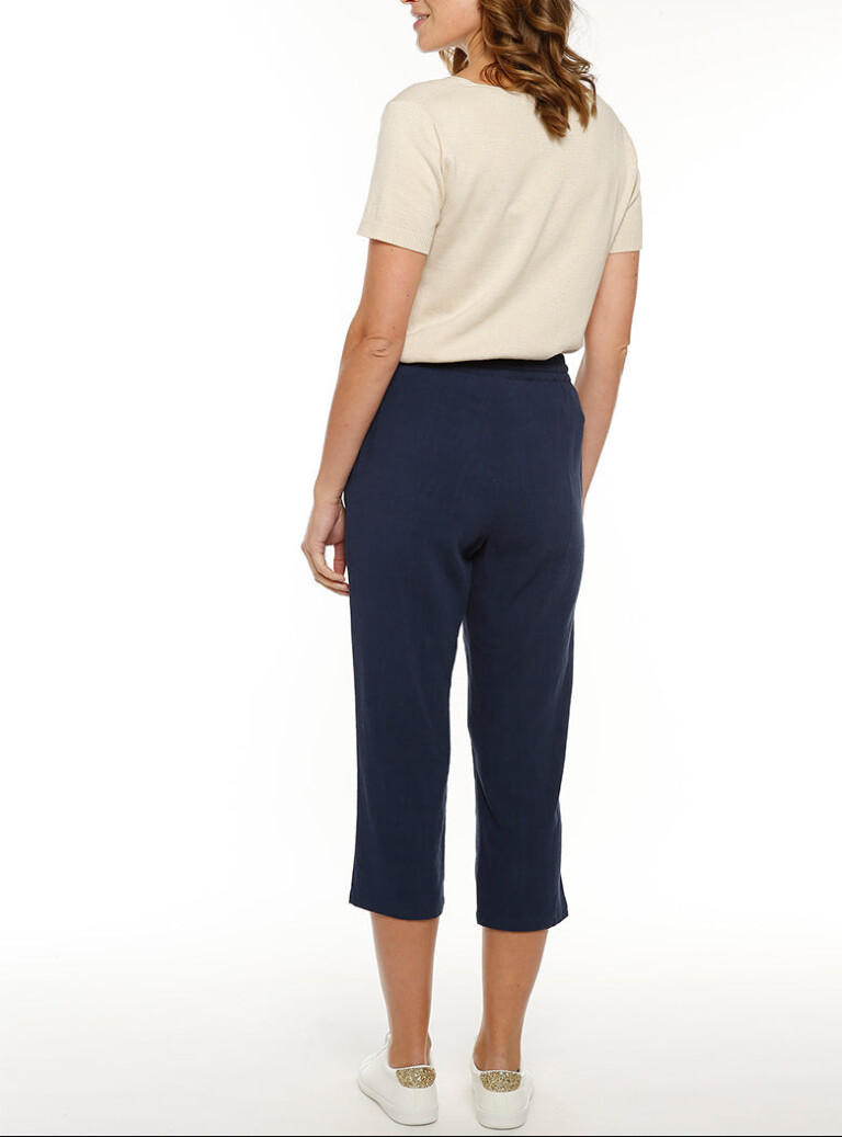 Maison-solfin - Pantacourt fluide femme en lin bleu marine – 40